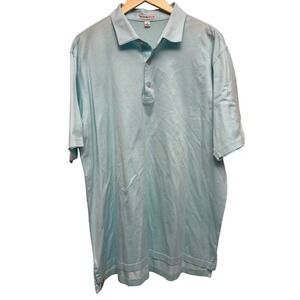 Peter Millar Mens Polo Shirt XL Casual Striped‎ Short Sleeve Blue Aqua Cotton